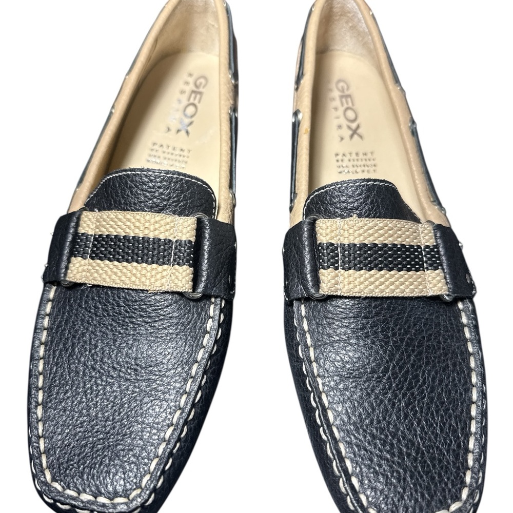 Geox Respira Leather Women’s Loafers Black Tan Made In Brazil EU 38 (US 7-7.5)